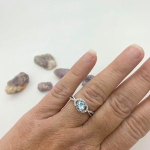 14K White Gold Aquamarine and Diamond Ring Halo